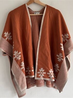 Rust & Blush Geometric Knit Poncho Sweater